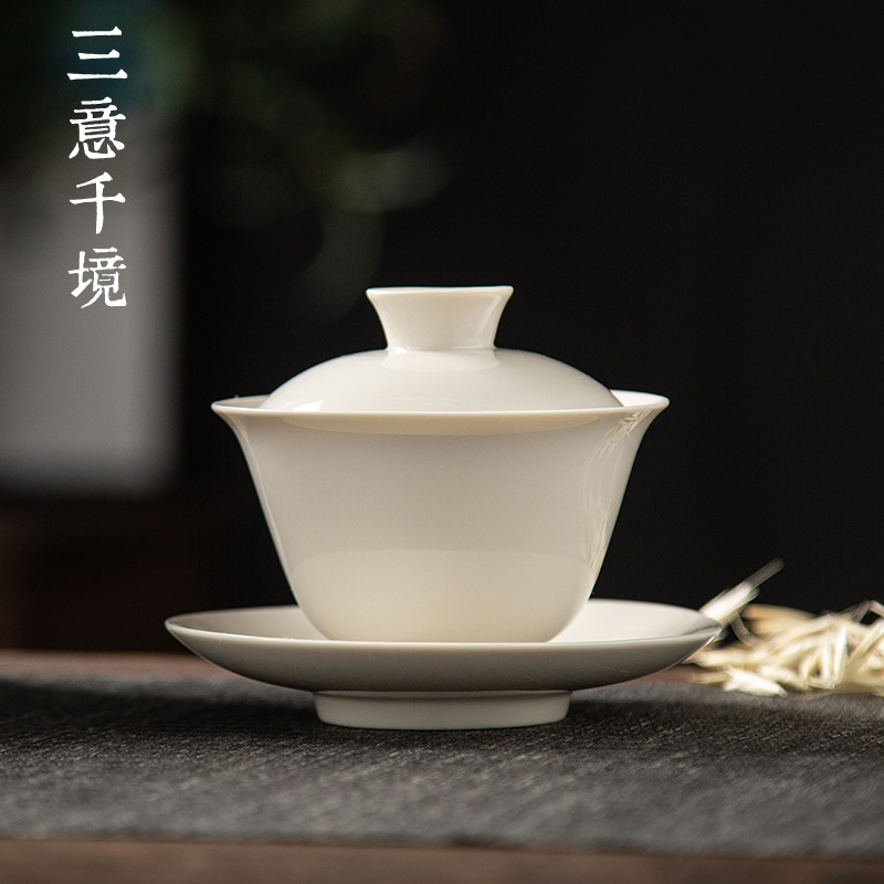 Ningxuan Ceramic Three-Talents Gaiwan with Ash Glaze, Handmade Ceramic Kung Fu Tea Set Tea Brewing Bowl, Customizable Logo Ningxuan Ceramic Three-Talents Gaiwan with Ash Glaze, Handmade Ceramic Kung Fu Tea Set Tea Brewing Bowl, Customizable Logo