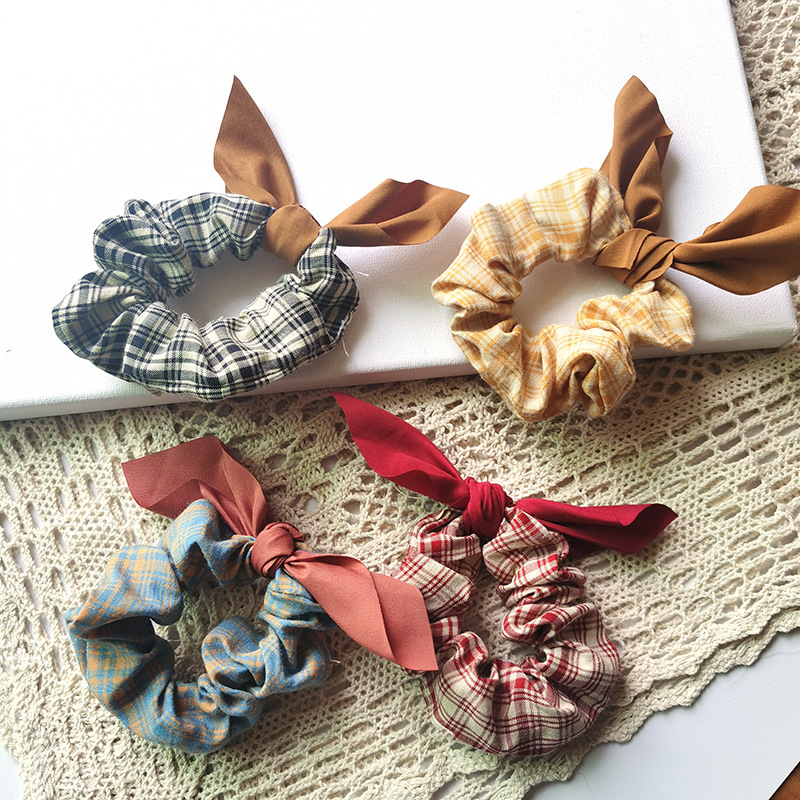 Plaid Bow French Intestine Ring Korean Hair Scrunchies Wholesale Girl Sweet And Elegant Hair Tie Hair Rope Hair Rope Headdress display picture 4