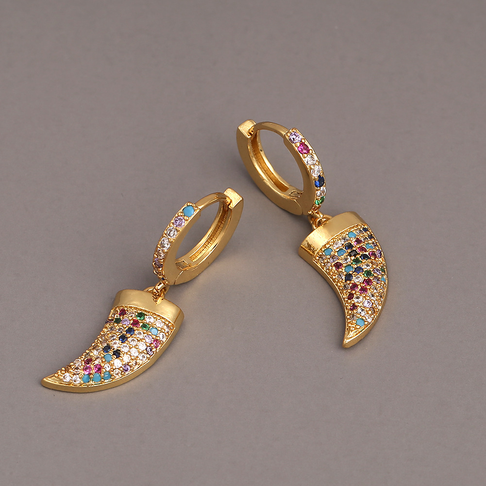 Fashion Colored Diamonds Horn Copper Earrings display picture 3