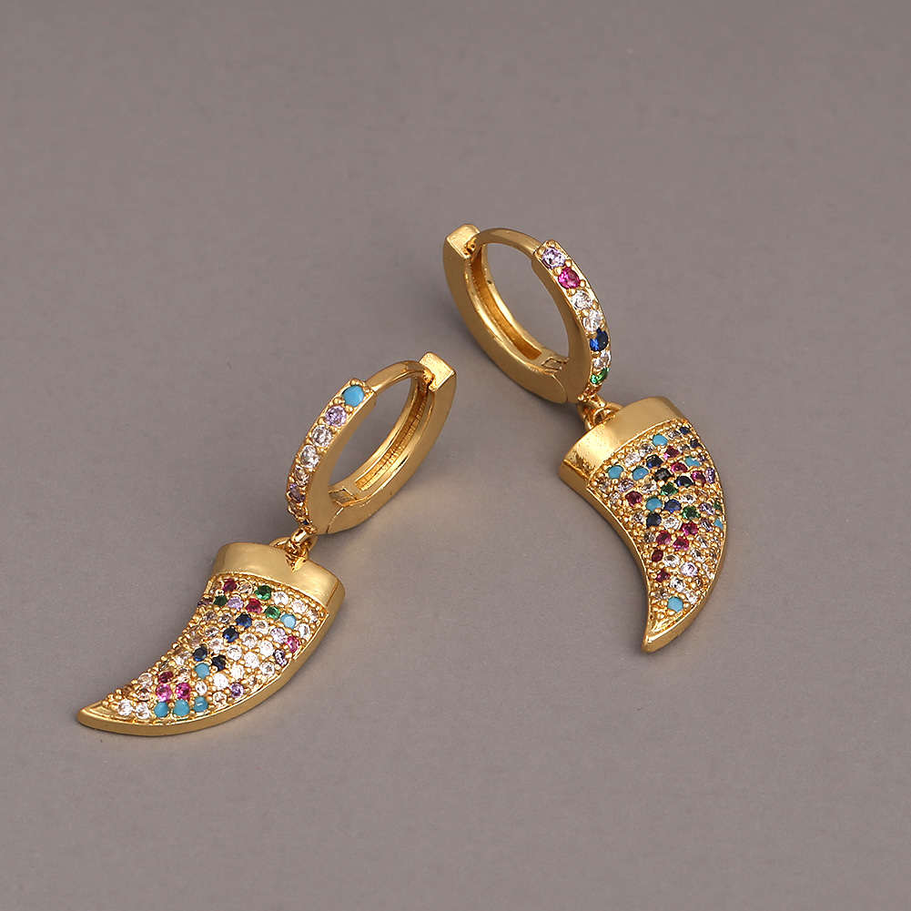 Pendientes De Cobre De Cuerno De Diamantes De Colores De Moda display picture 3