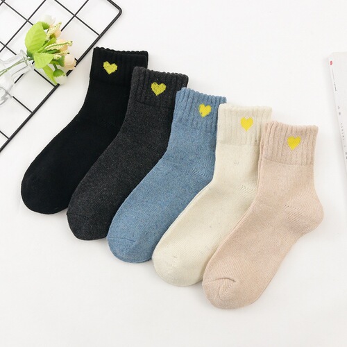Autumn and winter thickened wool socks warm mid-calf socks women's love solid color cotton socks manufacturer floor rabbit wool socks stall