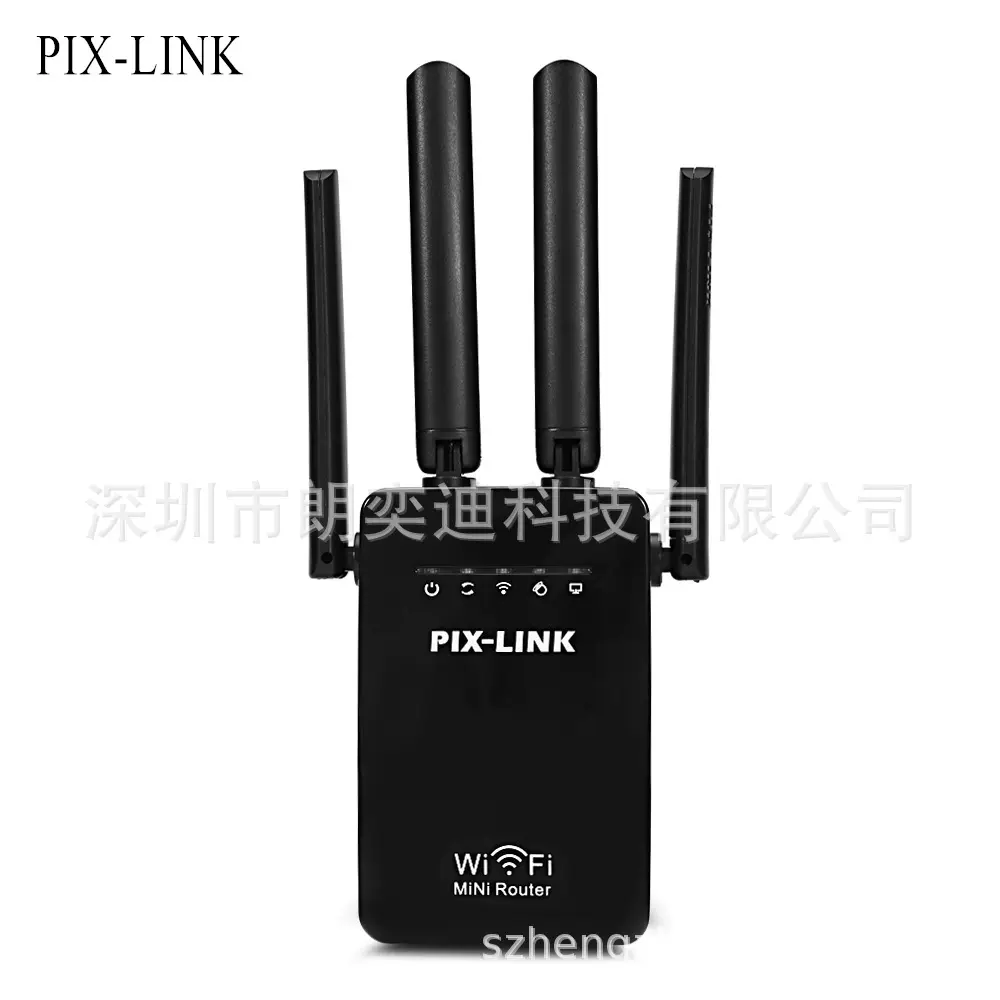 四天线PIX-LINK 无线wifi 300Mbps信号中继器放大器WR09 BK