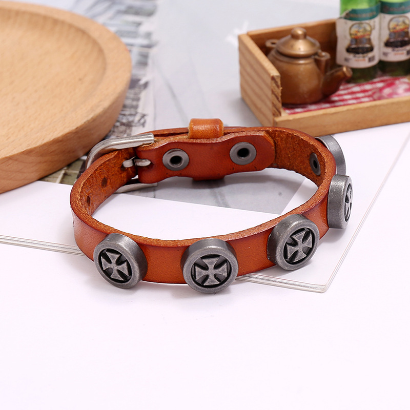 New retro menu0027s leather punk style cross bracelet for women wholesale nihaojewelry