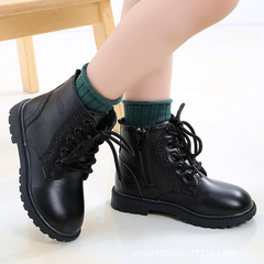 Children's shoes, military training short boots, spring and autumn single shoes, new girls' Martin boots, boys, middle and large children, plus velvet to keep warm in winter