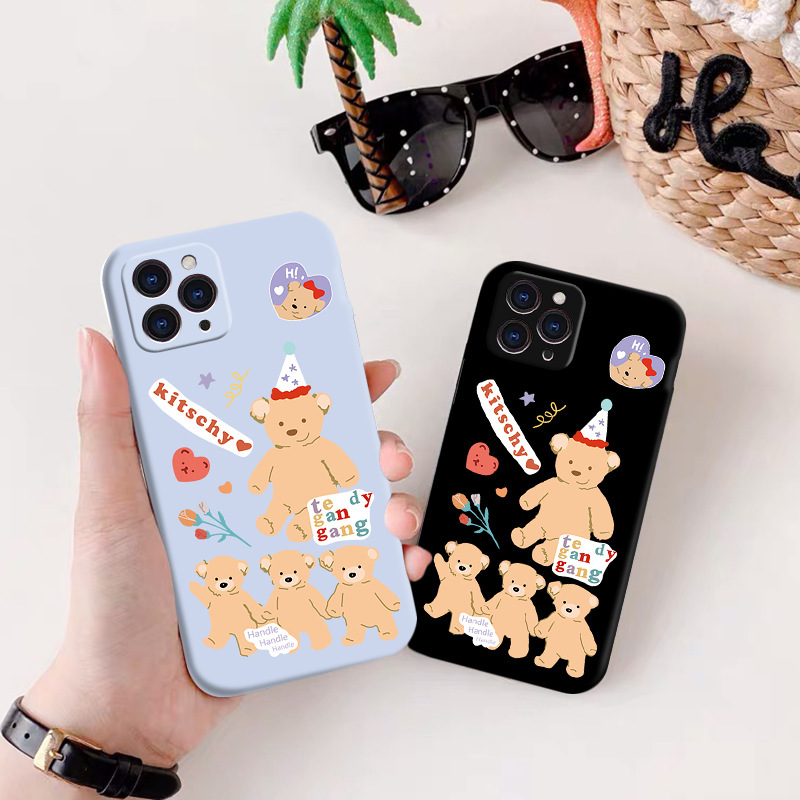 Couple Cartoon Cute Bear iPhone 11 Silicone Phone Case Full Coverage 8 for Apple X Full Coverage Protective Case