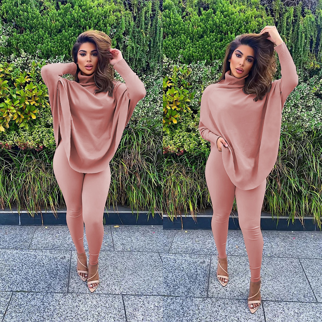 winter solid color bat long sleeve two-piece set nihaostyles wholesale clothes NSQYT92444