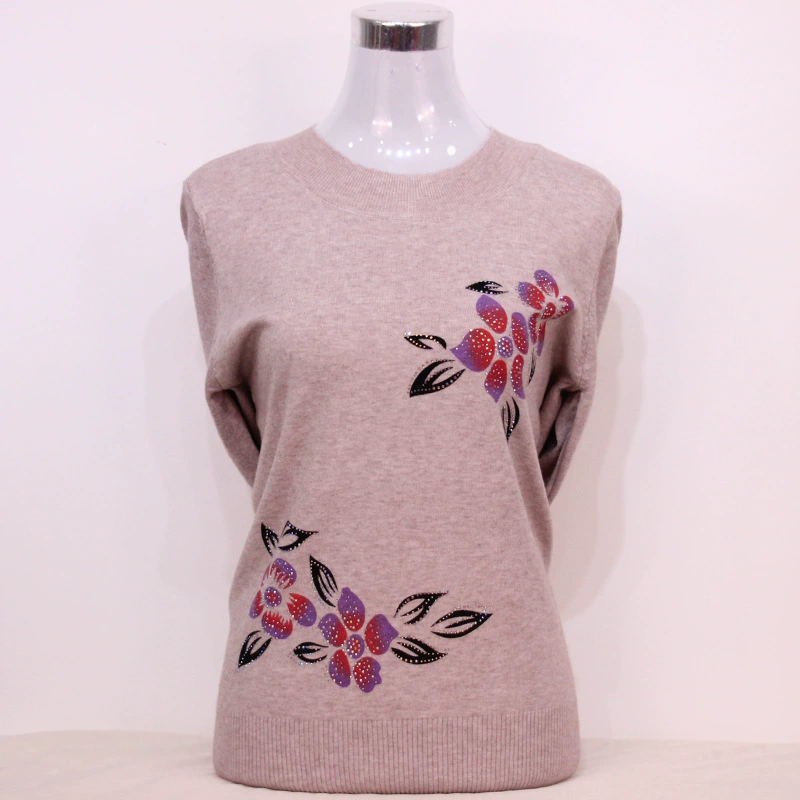 Большой размер мама с круглым вырезом свитер средняя и пожилая женщина осень и зима новые цветы свитер бабушки топ