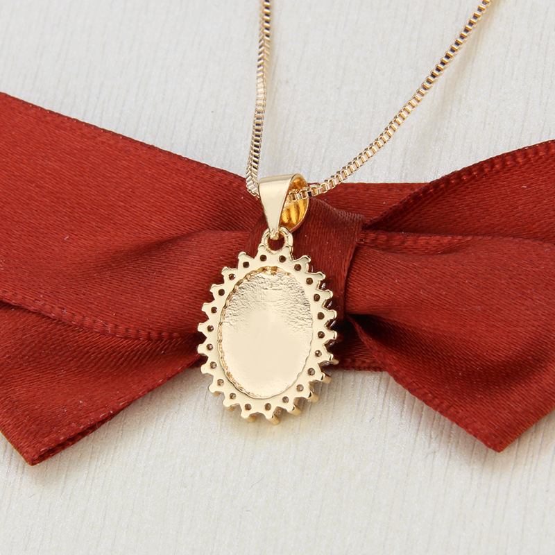 simple inlaid zirconium oval Virgin necklace earrings set