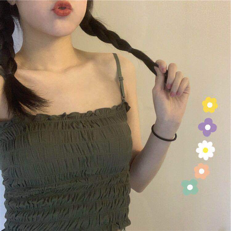 Sydney same style camisole women's adjustable shoulder strap hundred pleated beauty back wrapped chest tube top with chest pad short