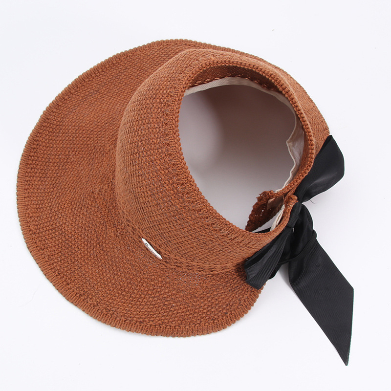 New Knitted Empty Top Hat Summer Shade Bow Big Brim Hat Shade Straw Hat Personality Wild Wholesale Nihaojewelry display picture 2