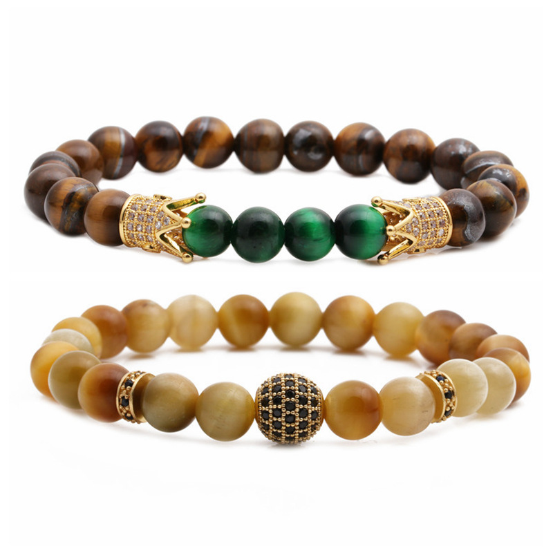new bracelet tigeru0027s eye frosted stone crown diamond ball beaded bracelet set wholesale nihaojew