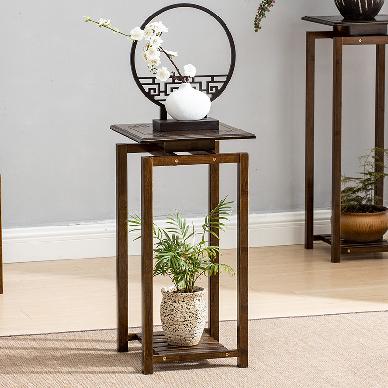 Bamboo Flower Shelf Solid Wood Chinese-style Living Room Indoor Flower Table Green Dill Flower Pot Rack Floor-standing Balcony Bonsai Flower Rack Storage Rack