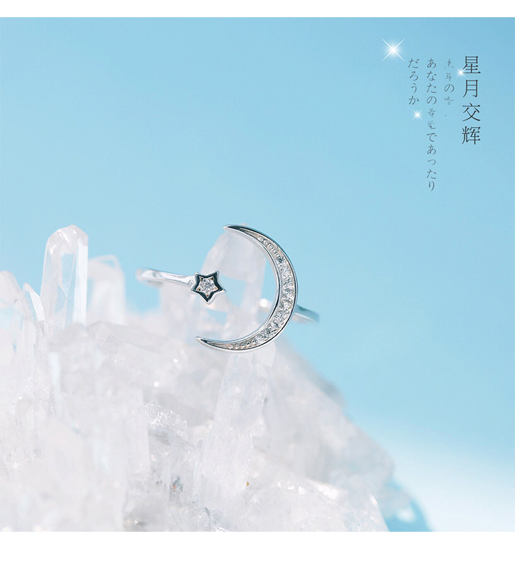 Fashion S925 Sterling Silver Star Moon Fine Row Zircon Ring display picture 8