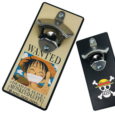 海贼王路飞冰箱贴磁吸开瓶器皮革表面彩绘图案带纳米可移胶可定制|ms