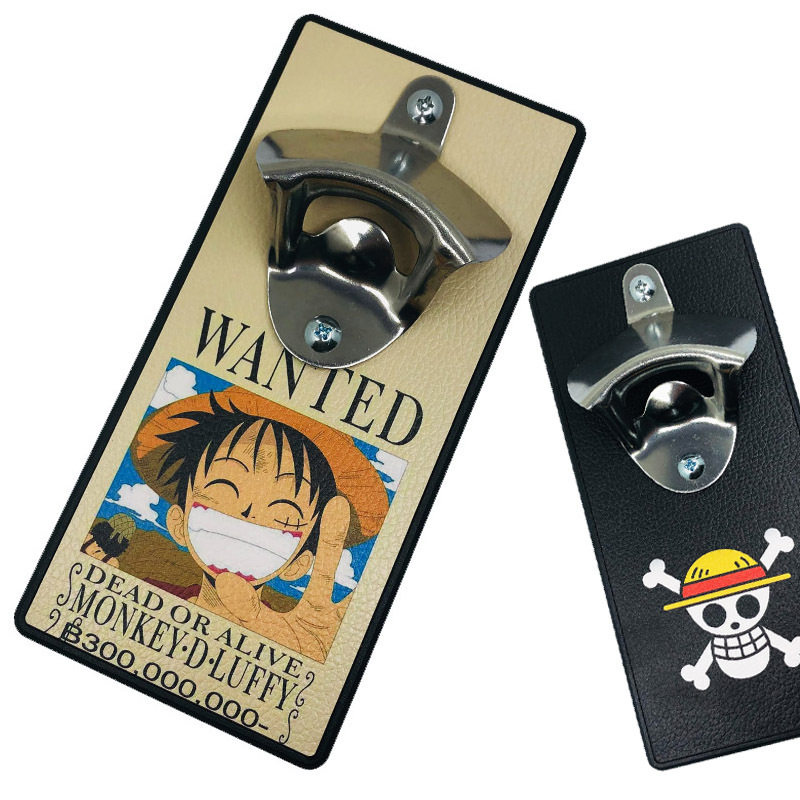 海贼王路飞冰箱贴磁吸开瓶器皮革表面彩绘图案带纳米可移胶可定制|ms