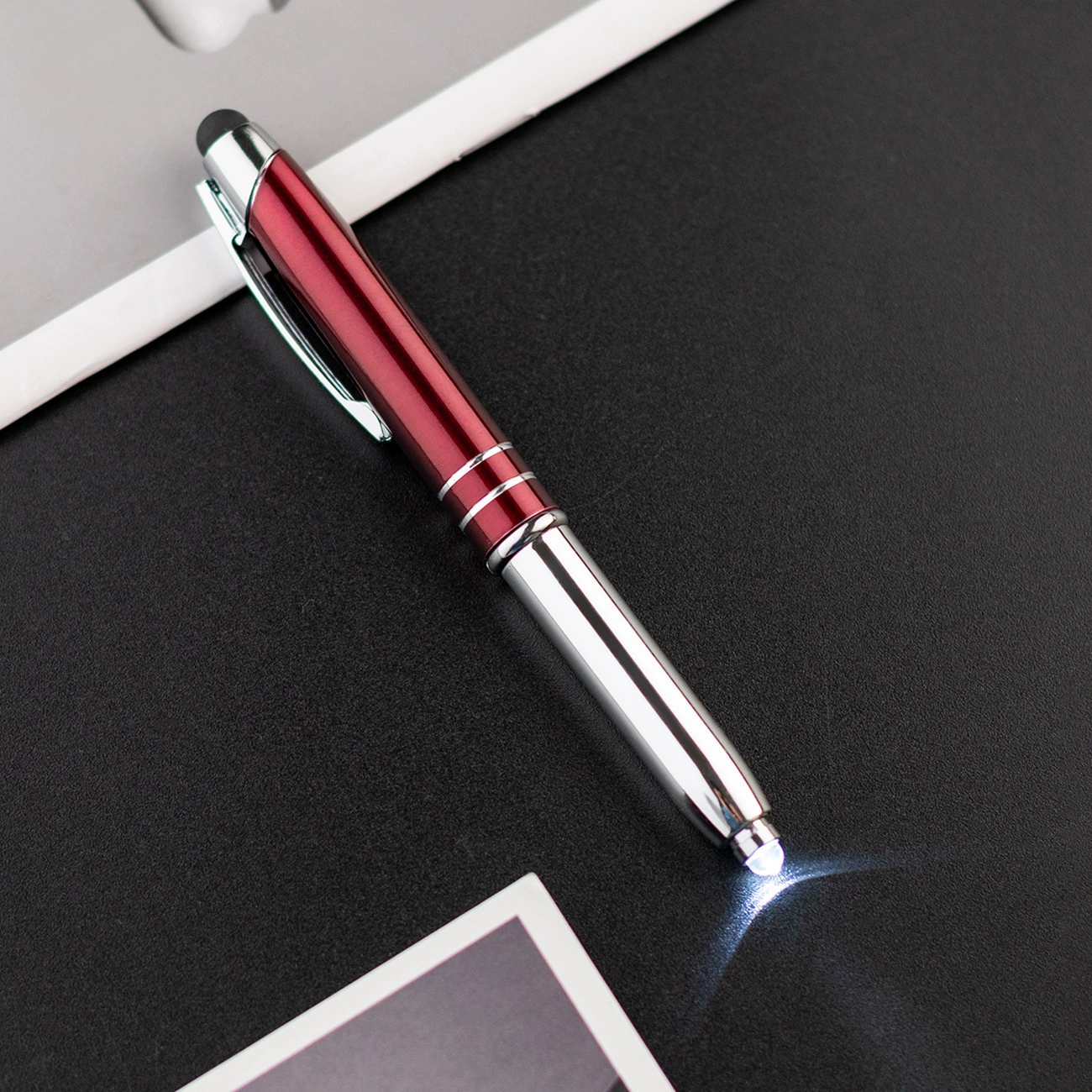 Metal LED universal ballpoint pen, bulb, three in one, wholesale