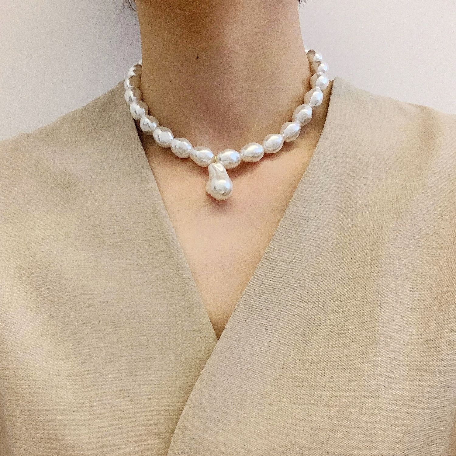 热卖仿天然异形巴洛克珍珠项链颈链女小众设计感珍珠锁骨链女简约