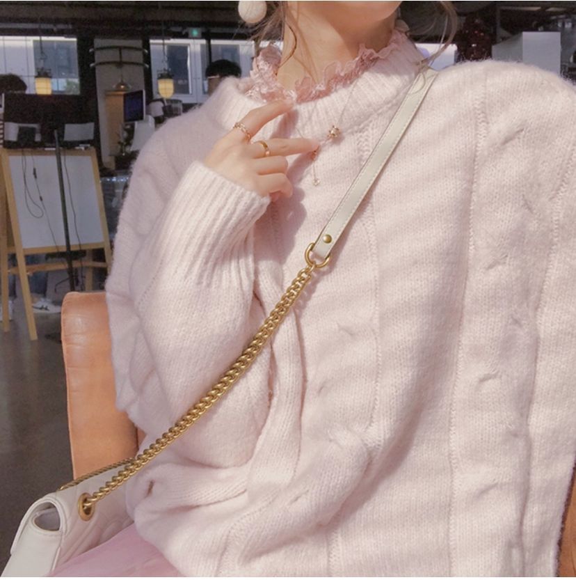 2023 nuevo suave leche azul Otoño e Invierno desgaste muy hadas giro flojo estilo perezoso suéter de punto para las mujeres