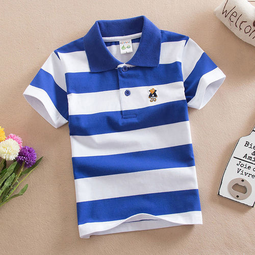 Polo Kids Summer Short Sleeve T-Shirt 100% Cotton Polo Shirt for Ages 1-12 (Medium and Large Children) Striped Collar T-Shirt 100% Cotton