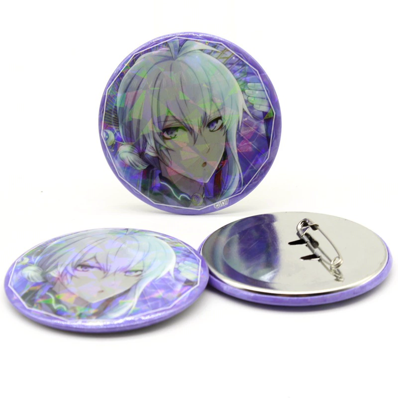 Поставка значка с предохранительной булавкой 55 мм Лазерная пленка брошь на заказ вспышка Лазерная мультфильм шаблон медаль