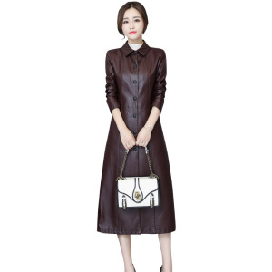 恒源祥2020新款女装秋冬宽松大码长款a字皮衣外套女士pu皮大衣