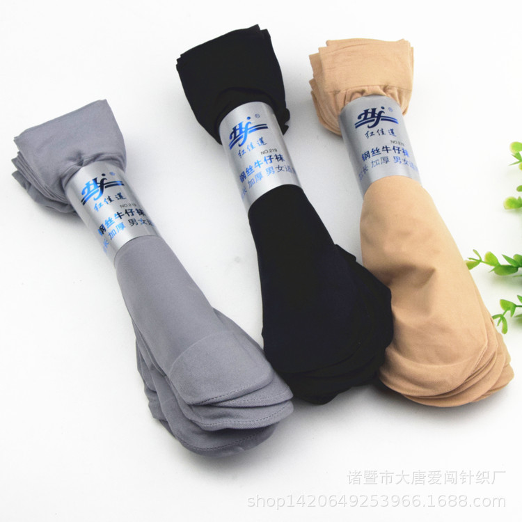 Spot wholesale spring and summer thin stockings unisex extended steel stockings breathable durable anti-hook silk short denim socks