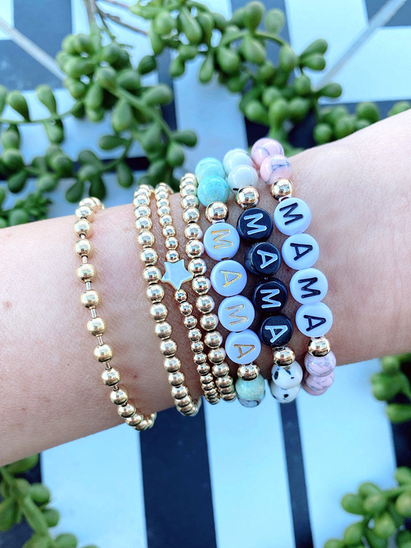 Arylic, natural stone Material Mama Letter Arylic Natural Stone Beaded Bracelets
