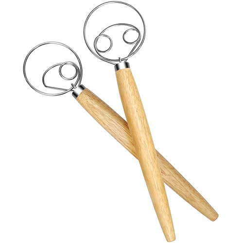 Manufacturer wholesale stainless steel flour mixing oak handle egg beater single and double coil flour beater