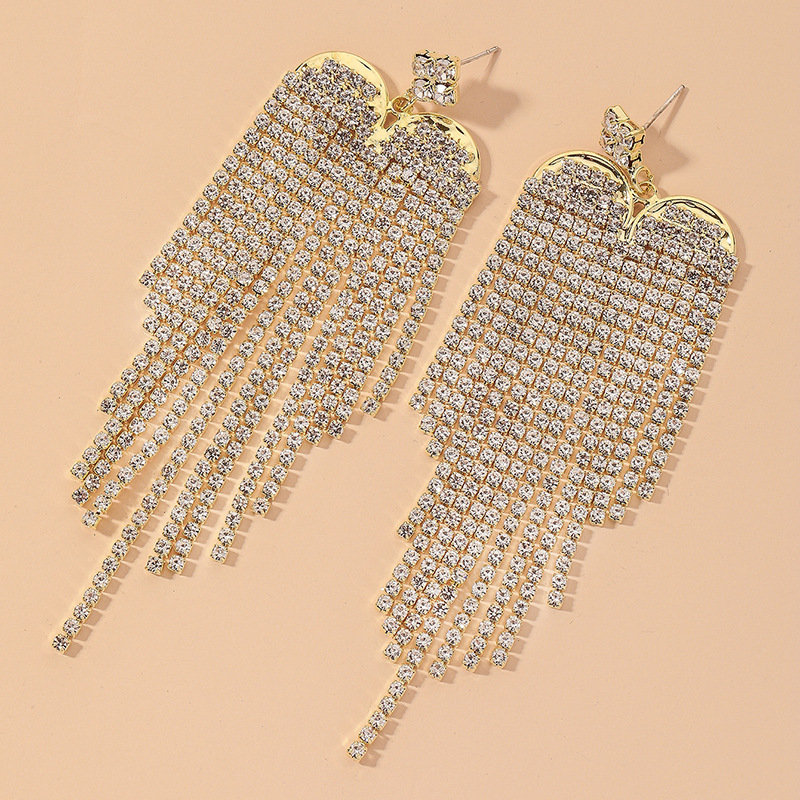 Full Diamond Tassel Retro Earrings display picture 4