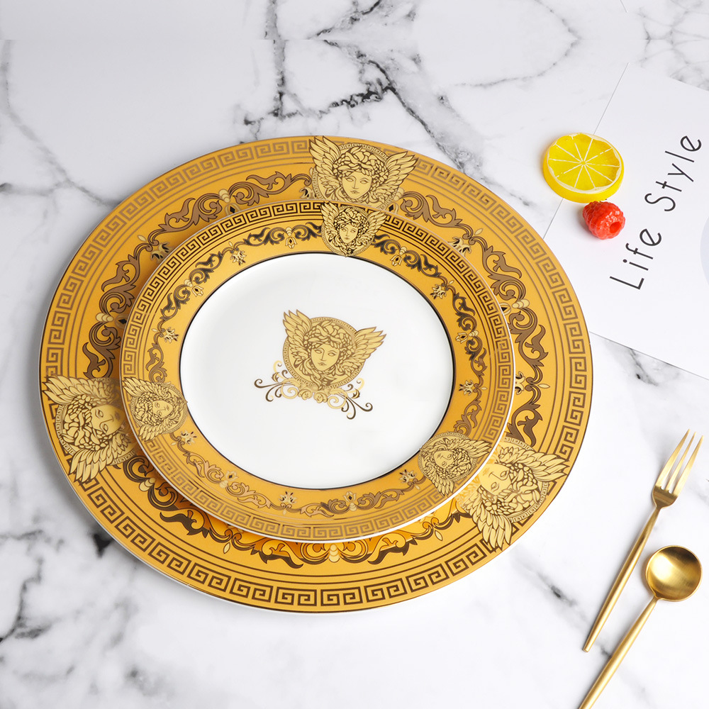 骨瓷餐具套装真金花纸茶杯碟子烟缸套装马克杯会议水杯带盖办公杯