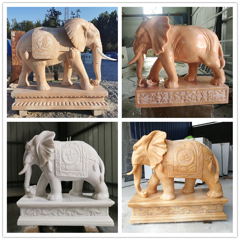 廠家現貨公司別墅門口石雕大象 漢白玉酒店石象壹對 晚霞紅石大象