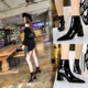 1988-11 European and American fashion women's boots simple thick heel high heel pointed SHINY PATENT LEATHER show thin sexy nightclub short boots