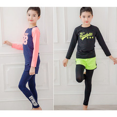 Children's swimsuit for girls, separate, long sleeves, long pants, for girls, little princess, sun protection, professional, medium and large children, quick-drying, Korean hot spring