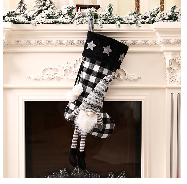 Christmas Stocking Red And Black Plaid Hanging Decoration Gift Bag_voghion.com