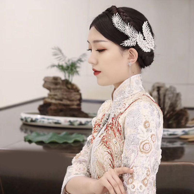 Korean bridal wedding headdress Silver d...