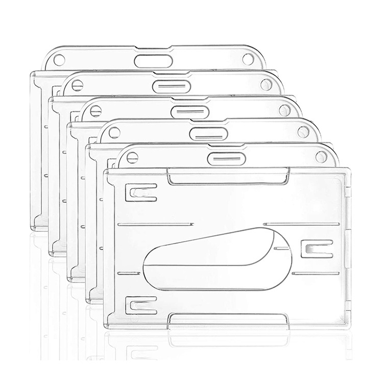 Amazon Venta caliente titular de la tarjeta horizontal con ranura para el pulgar PC plástico transparente esmerilado ABS ID titular de la tarjeta PS insignia