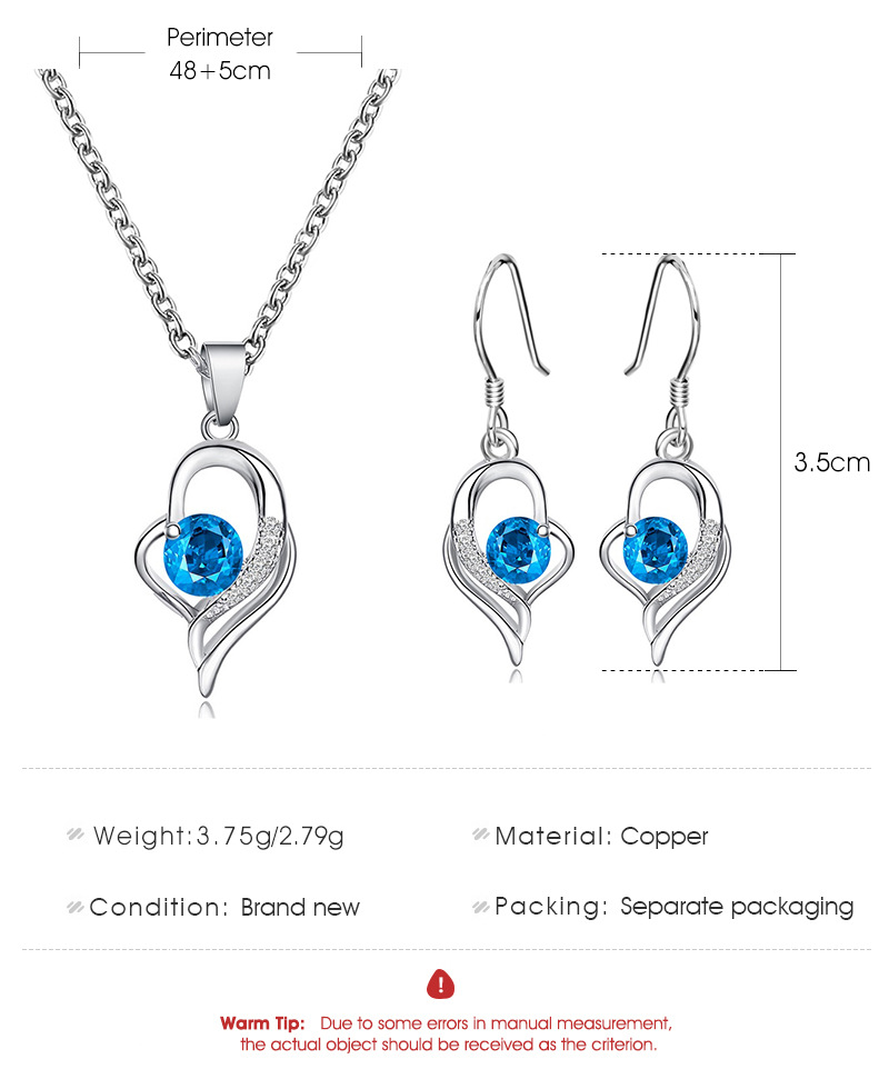 Simple Blue Diamond Clavicle Chain Love Necklace Earrings Set display picture 1