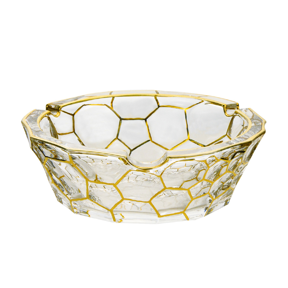 跨境雪茄烟缸水晶玻璃描金烟灰缸办公室客厅家居摆件大号烟缸批发