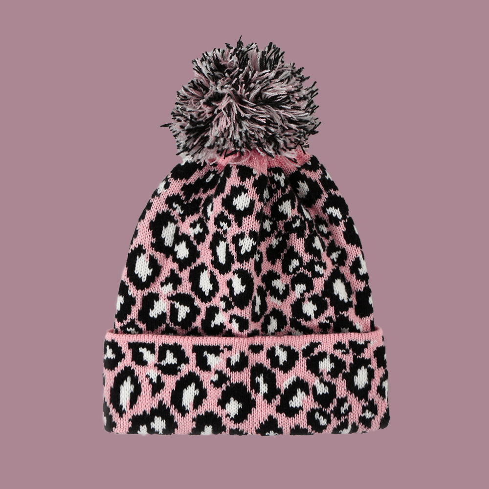 Otoño E Invierno Bola De Piel Caliente Sombrero Femenino De Punto Con Estampado De Leopardo Sombrero De Moda Coreana-muestra De La Cara De La Pequeña Pareja De Lana Gorra Todo A Juego display picture 4