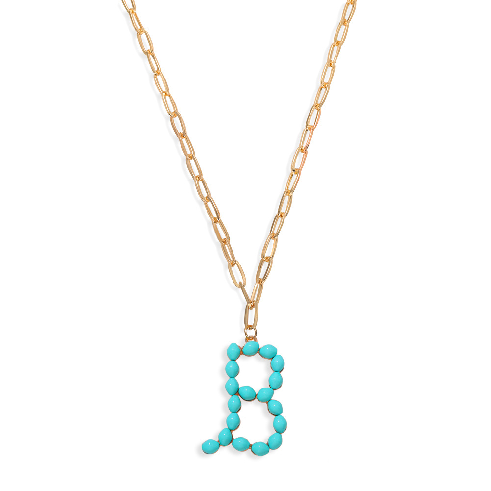 Étoile Sauvage Perle Lettre Long Pendentif Collier Simple Turquoise Perles Rondes Accessoires À La Mode En Gros Nihaojewelry display picture 22