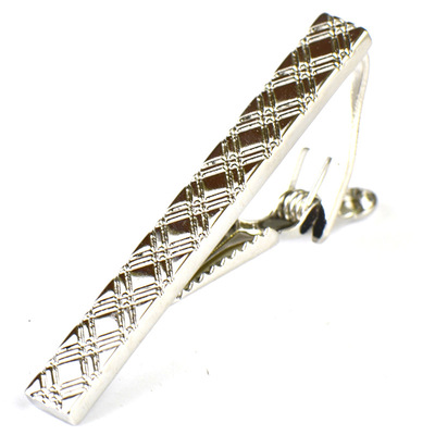 英博 黃銅精品領帶夾禮品銀色斜紋婚禮配件現貨夾子批發 Tie clip