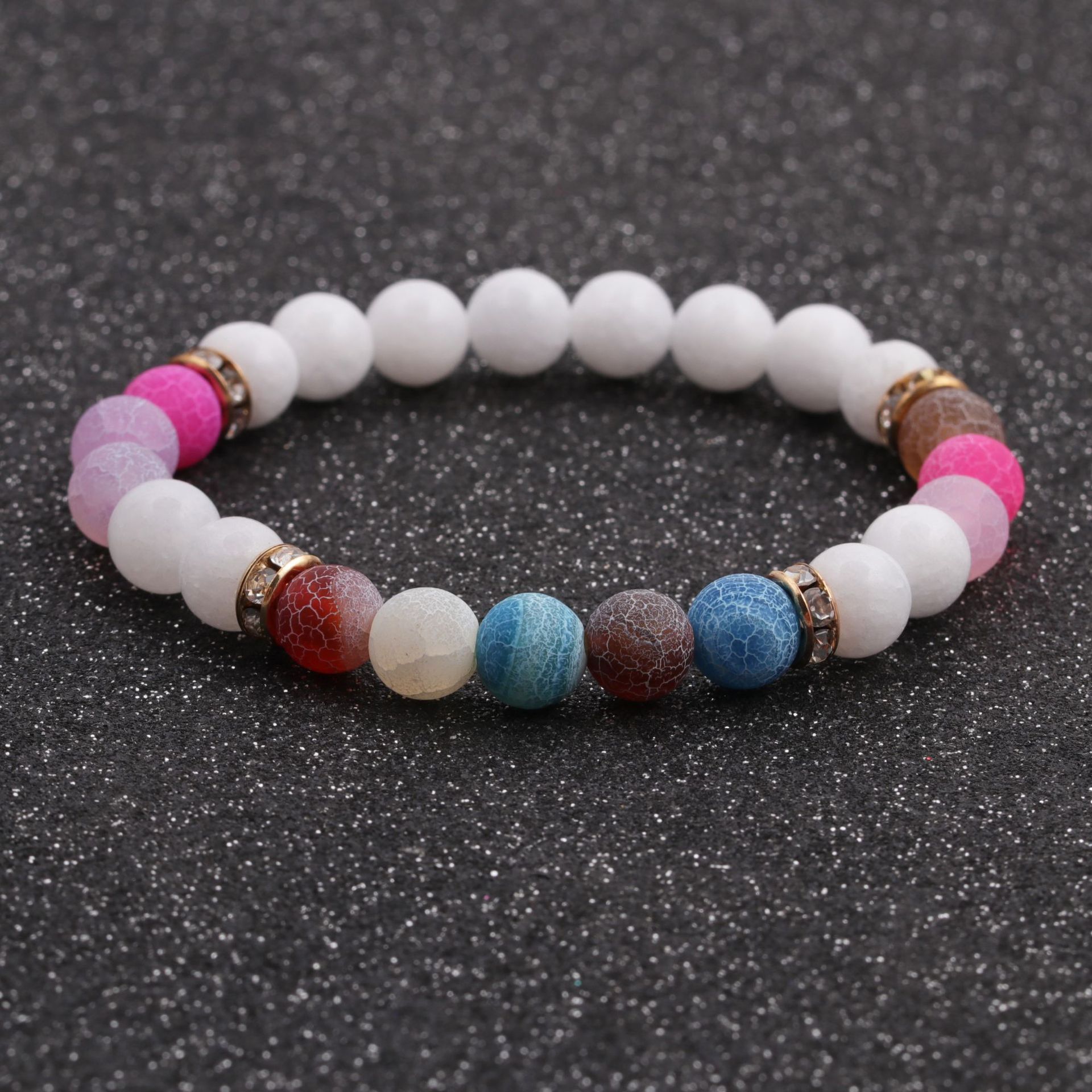 New Hot-selling Accessories 8mm Porcelain White Stone Weathered Stone Beaded Copper Bracelet display picture 7