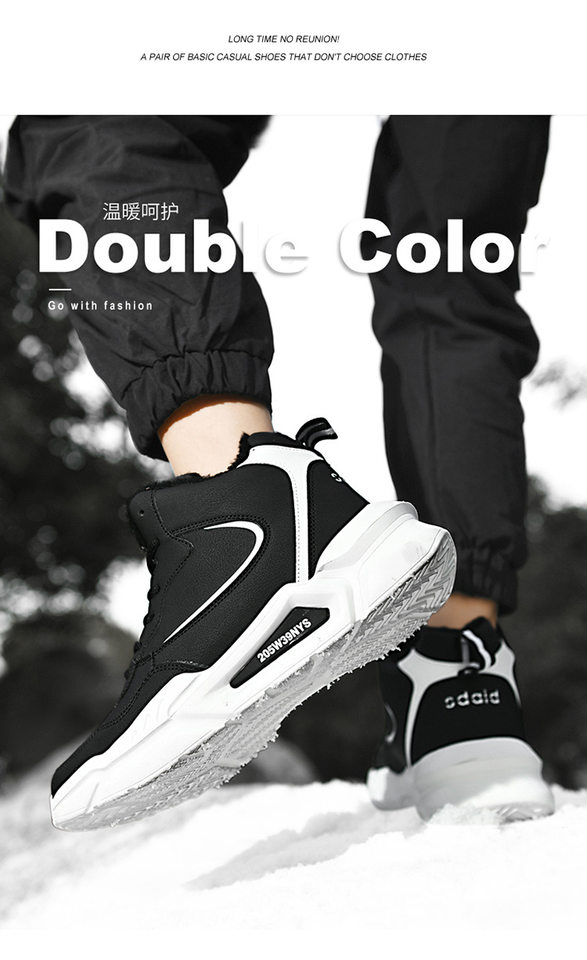 Giày thể thao cổ vừa lót bông giữ ấm, đế cao gót 3-5 cm, dây buộc, phong cách Hàn Quốc cho nam nữ — Màu trắng, Màu đen, Màu đen (lót bông), Trắng (lót bông) chi tiết 8