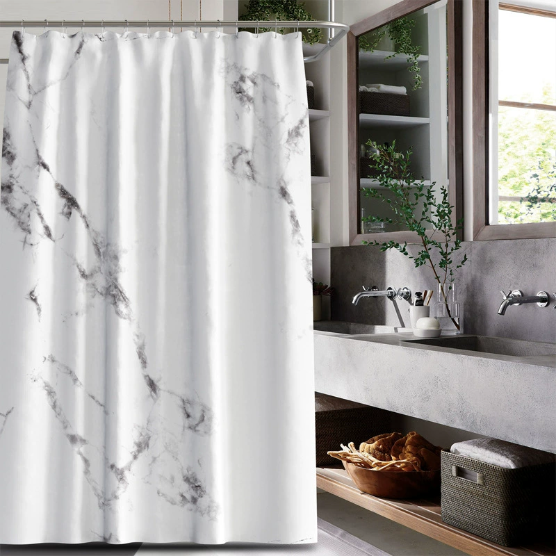 Scandinavian marble waterproof curtain, cloth, 3D digital printing service, simple cut, polyester, (Cross-border trading)