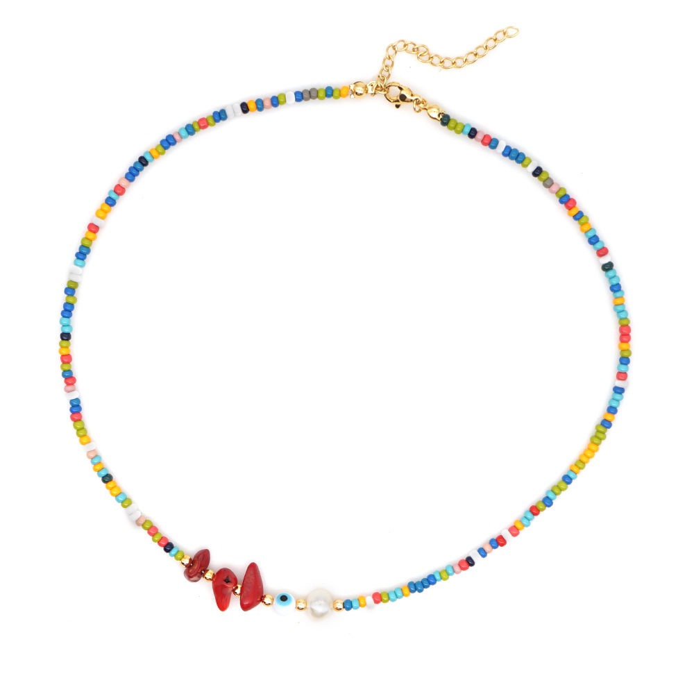 Vente Chaude Souhait Bohème Bonbons Colorés Perles De Riz Chaîne De La Clavicule Collier De Perles Naturelles Pour Les Femmes display picture 8