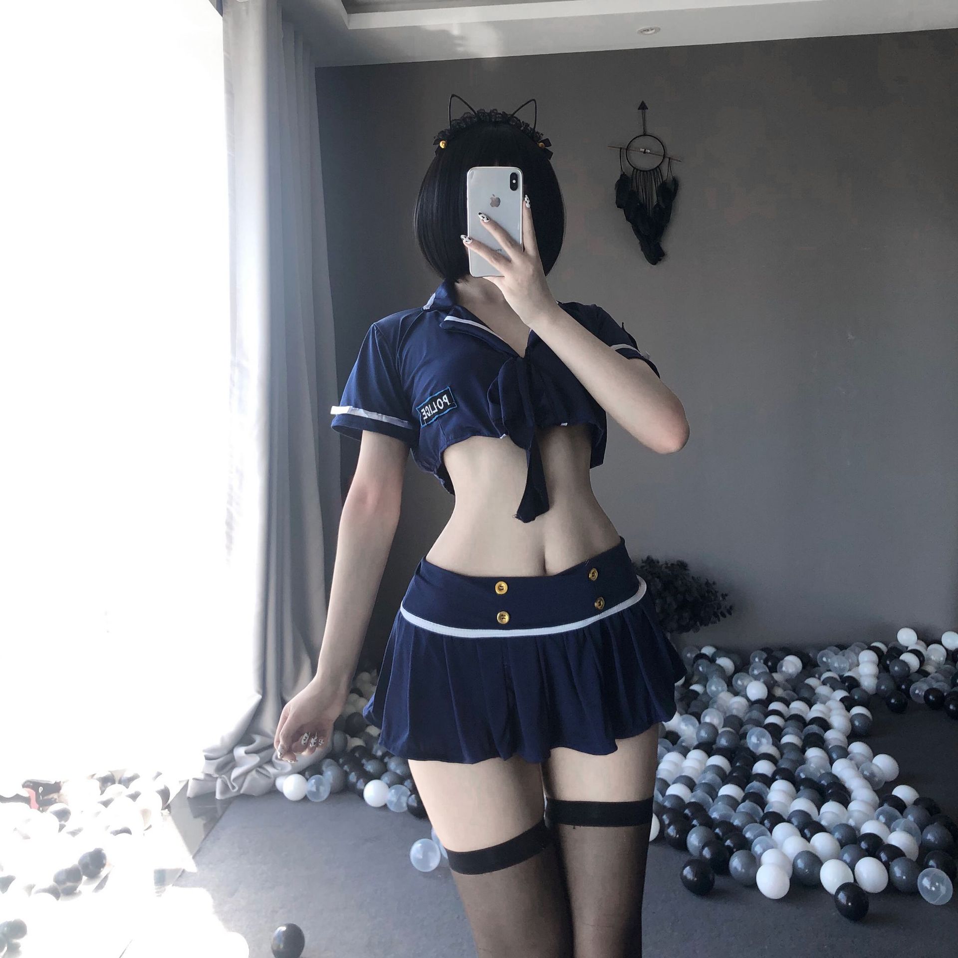 sexy lingerie women‘s uniform nightclub uniform seductive split stage costume sexy low waist short skirt police uniform