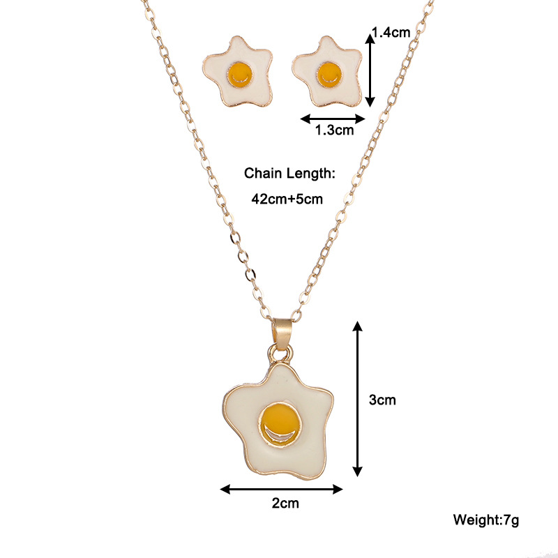 Korean New Cute Poached Egg Earrings Simple Poached Egg Necklace Set Nihaojewelry Wholesale display picture 1