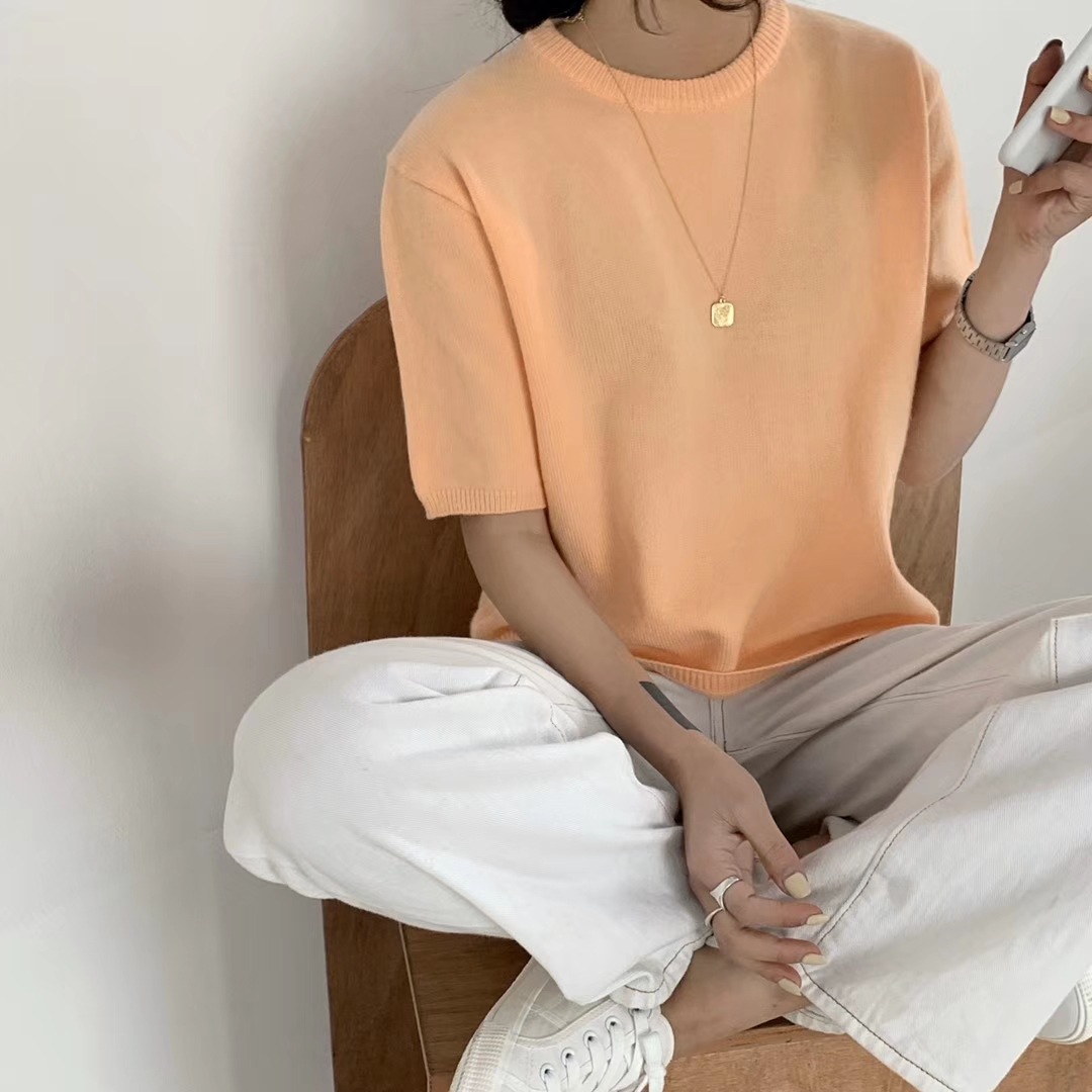 simida2020春韩版新品纯色百搭学生针织圆领T恤网红上衣女ins超火|ms