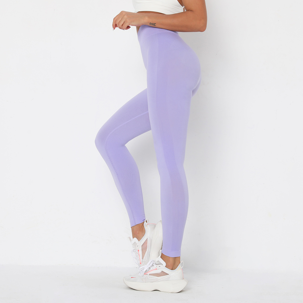 Pantalones de fitness ajustados de cintura alta de punto sin costuras NSLX9024