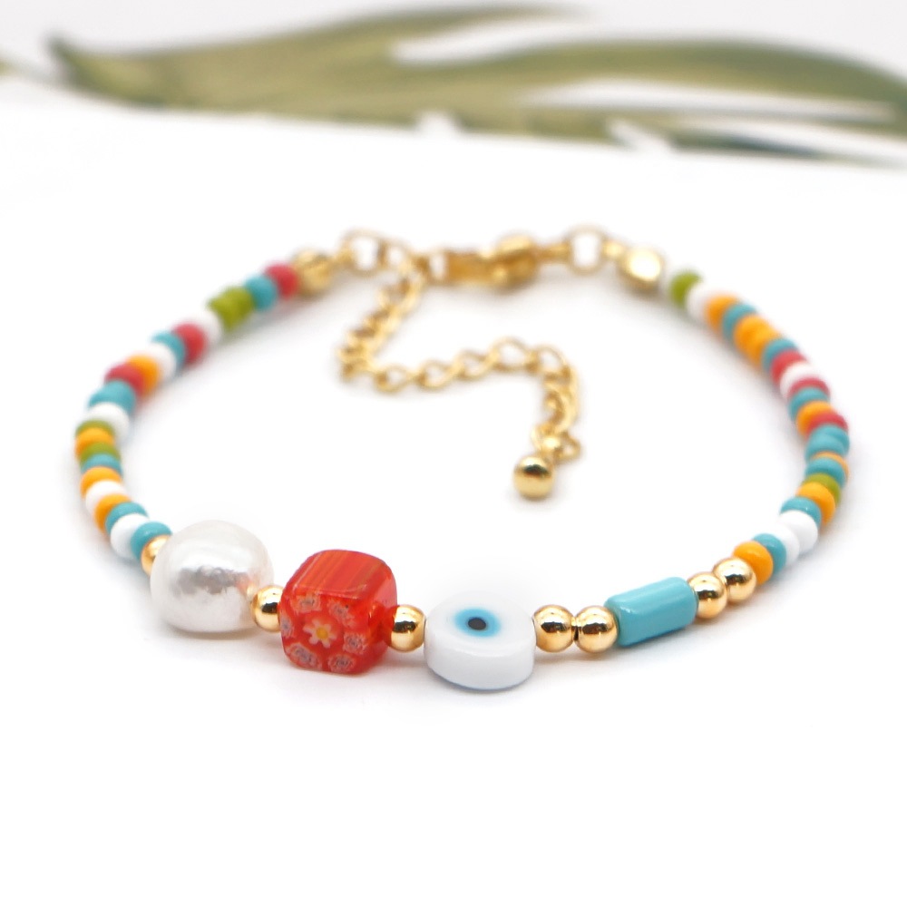 Bohemian Rainbow Rice Beads Eye Natural Pearl Bracelet For Women display picture 5